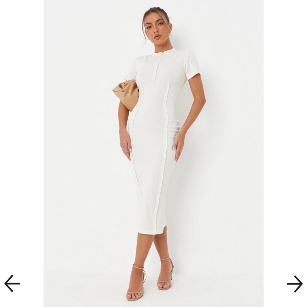 Missguided Cream Exposed Seam Crew Neck Midaxi Dress